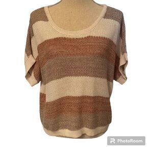 NEW DESIGN HISTORY SWEATER SCOOP NECK CREAM BROWN COLOR BLOCK SIZE M NWT